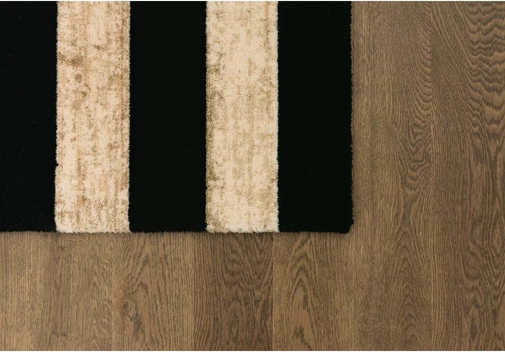 Fekete-bézs gyapjú szőnyeg 170x240 cm Agnus Art Deco II – Agnella