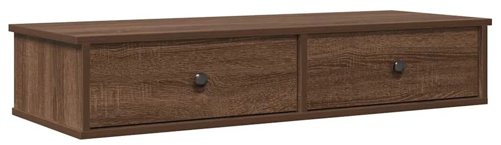 barna tölgy szerelt fa falipolc fiókokkal 100 x 37,5 x 19 cm