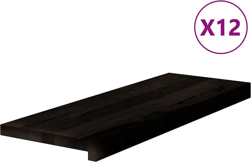 vidaXL lépcsőfokok 12 db Sötétbarna 70x25x2 cm tömör fa tölgyfa