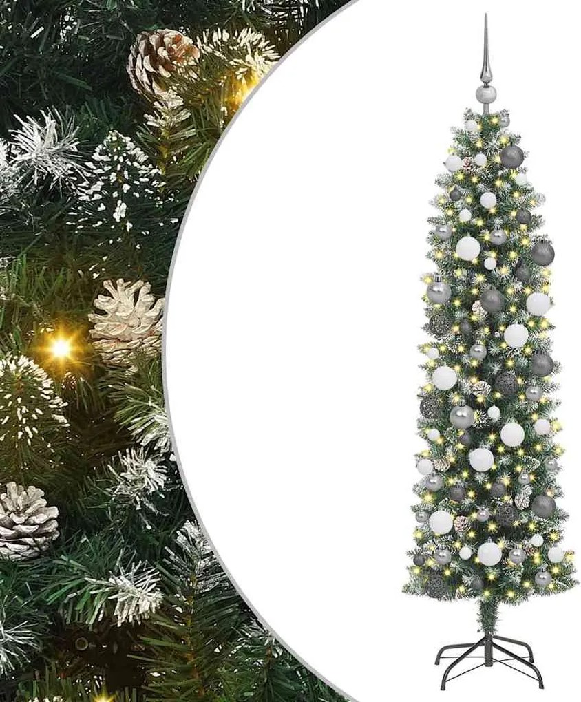 vidaXL Mű Karcsú Karácsonyi Fa 300 LED-del Zöld és Fehér 180 cm