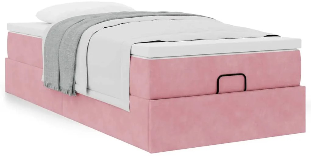Ottomán ágykeret matraccal rózsaszín 90x190 cm bársony