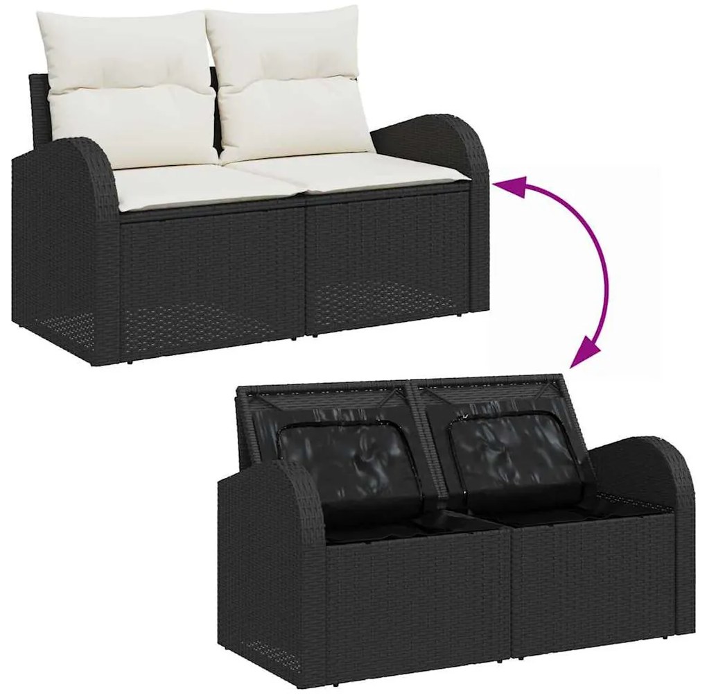 Kerti Kanapé Szett párnával 8 pcs Fekete, Krém 80 x 80 x 71 cm