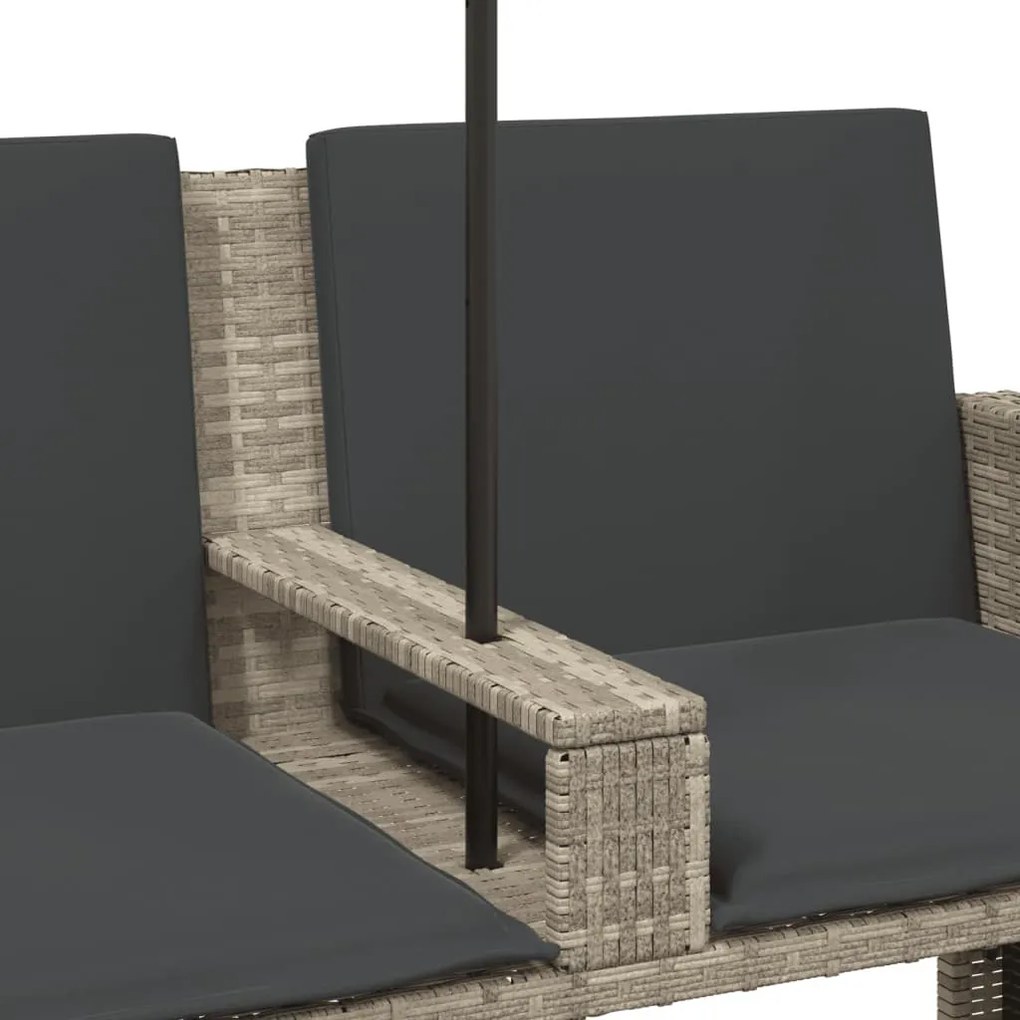 2 személyes polyrattan kerti kanapé napernyővel/székkel