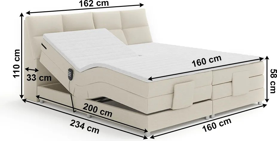 Elektromos állítható ágy, boxspring, bézs, 160x200, GERONA NEW