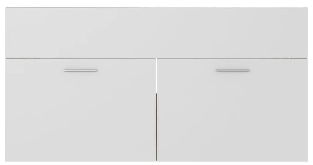 fehér-tölgyszínű szerelt fa mosdószekrény beépített kagylóval