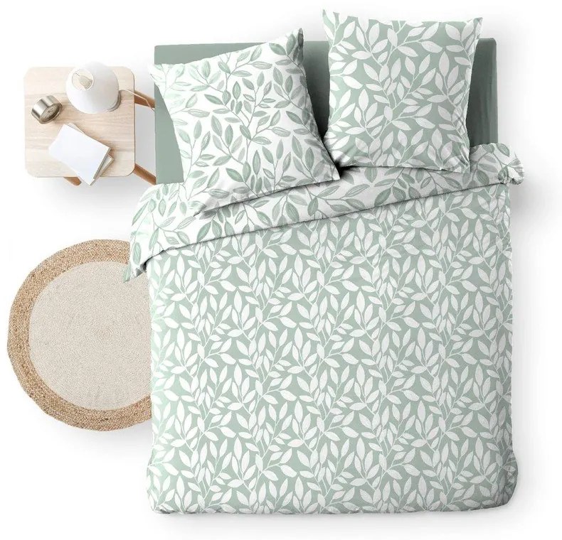 Fehér-zöld kétszemélyes-hosszabbított mikroszálas ágyneműhuzat 240x220 cm Sequoia – douceur d'intérieur