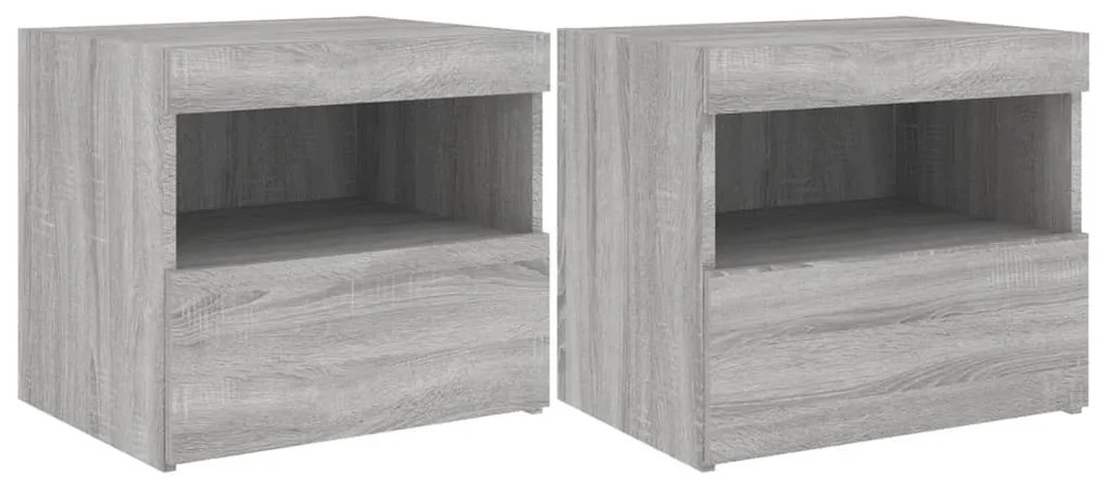 2 db szürke sonoma színű éjjeliszekrény LED-ekkel 50x40x45 cm