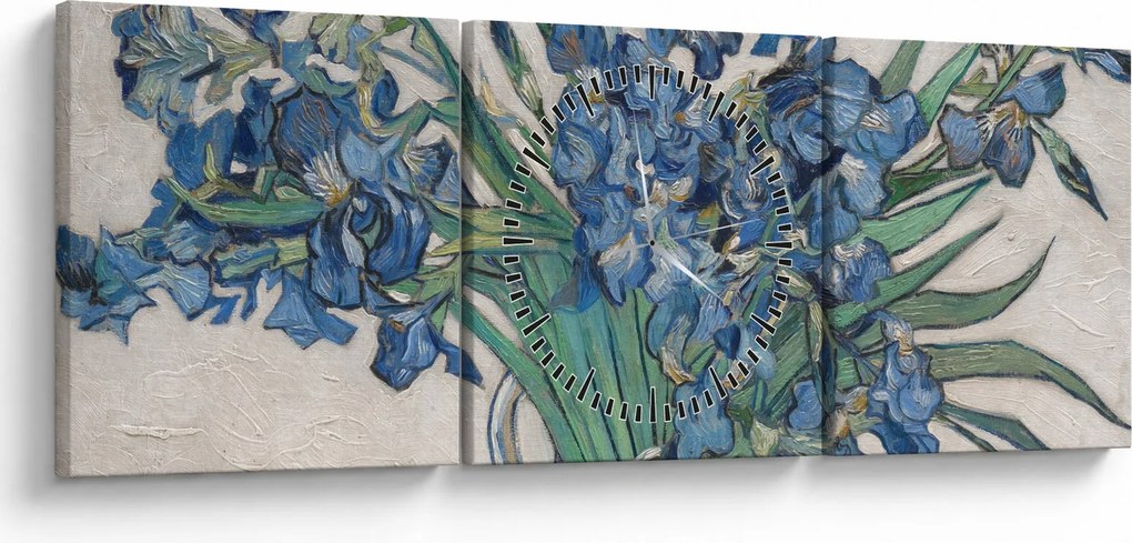 Kép - Vincent van Gogh, Irises, reprodukciók (órával) (90x30 cm)
