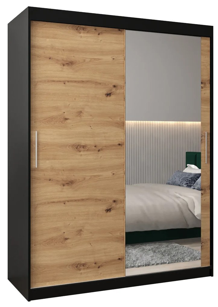 Ruhásszekrény 150 cm Toki 2 (matt fekete + artisan tölgy). 1064991