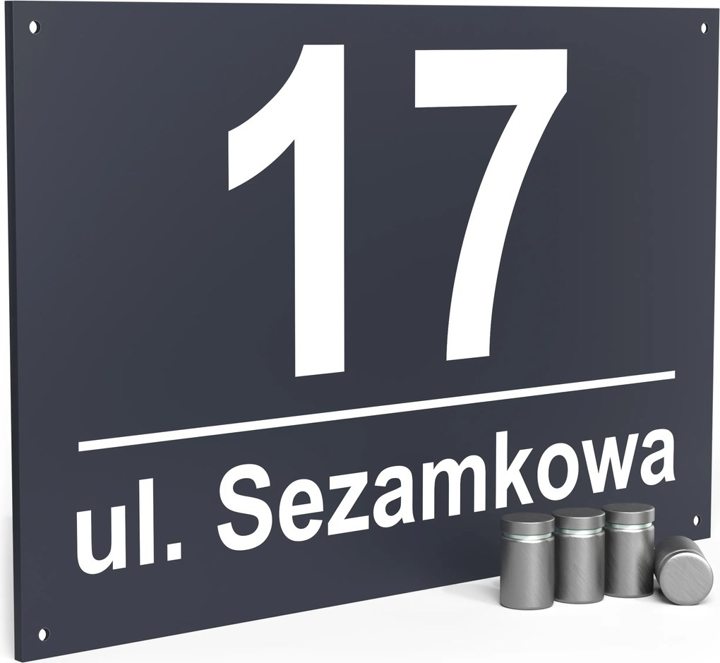 Rozsdamentes házszám Címtábla házszámmal 32x21 cm Távtartók