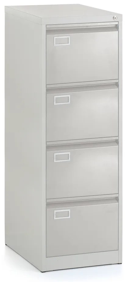 Fém iratszekrény A4 - 4 fiókos, 45,5 x 62 x 132 cm, hengeres zár, világosszürke - ral 7035