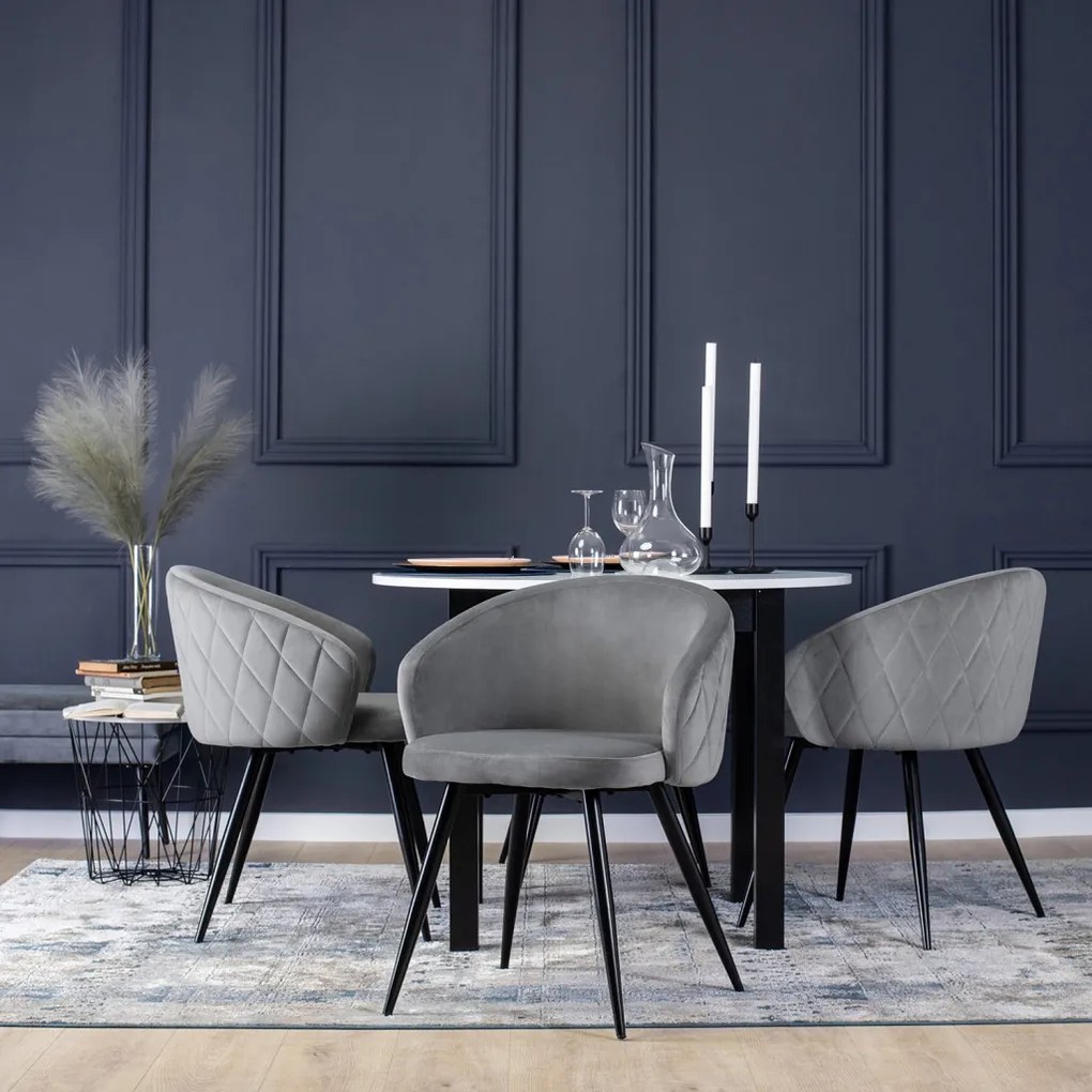 Étkezőgarnitúra 4 db. Székkel. Bővíthető asztal HARRY 102-142 cm + 4 db. Szürke bársony étkezőszék. ADELE