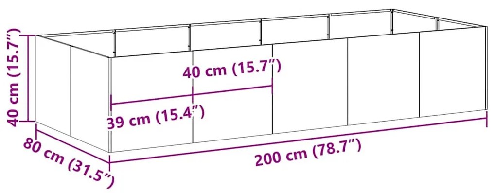 vidaXL fehér acél növénytartó 200x80x40 cm