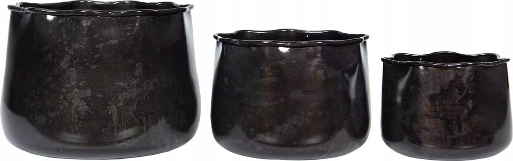 Bonsai Virágtartó Fém fekete fényes virágtartó kerek fedő 3 db