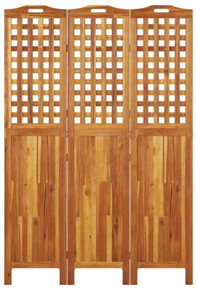 3 paneles tömör akácfa térelválasztó 121,5x2x180 cm