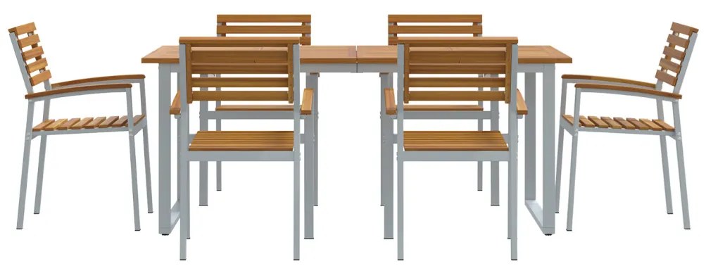 7 Darabos Kert Étkező Szett Tömör Akácfa és Fém