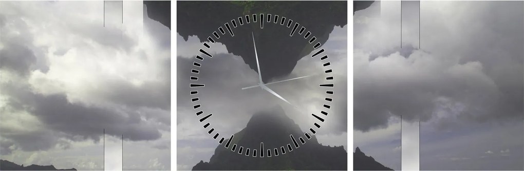 Kép - Hegyek Izlandon, geometrikus kollázs (órával) (90x30 cm)
