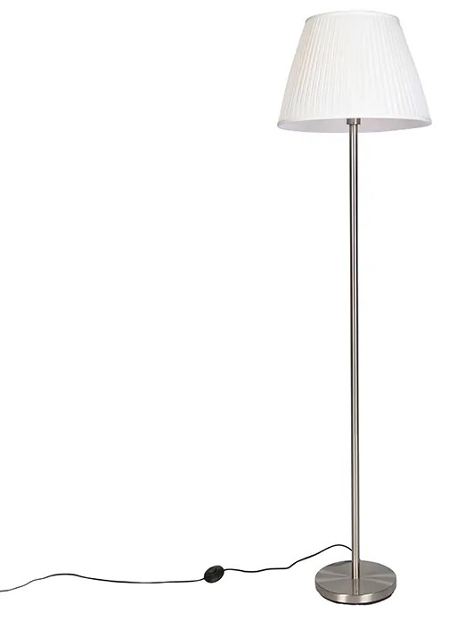 Modern állólámpa acélból fehér, redőzött búrával 45 cm - Simplo