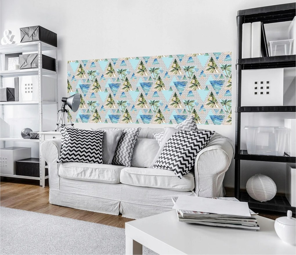 Fotótapéta Tengerpart pálmafákkal Háromszögek Geometria Relaxáció Homok 250x104 +ragasztó