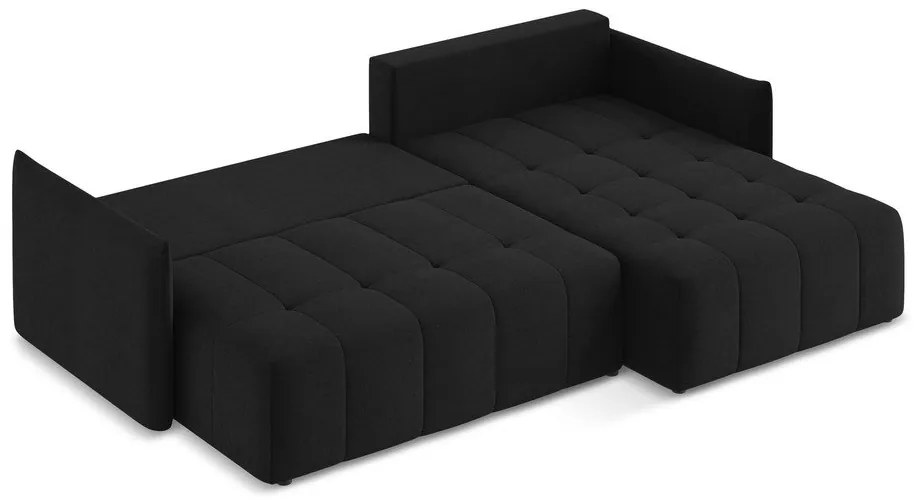 Fekete kinyitható-tárolóhelyes sarokkanapé (jobb oldali-heverő résszel) Moku – Makamii