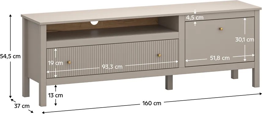 TV-asztal, szürkésbarna Taupe/craft arany tölgy, KLIO 1D1S/160