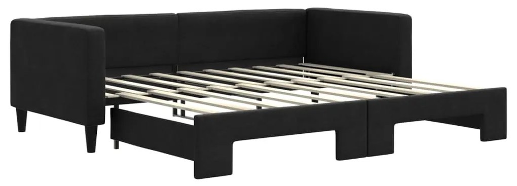 fekete kihúzható szövet heverő 90 x 190 cm