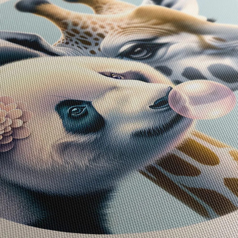 Kép panda és zsiráf rágógumi buborékkal