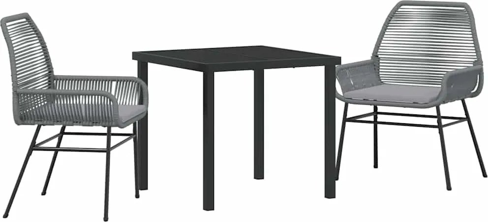vidaXL Kert étkező szett párnával 3 pcs Szürke polirattan