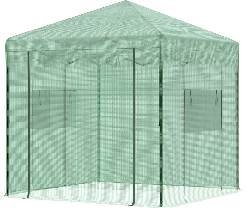 Outsunny Üvegház Zöldség Üvegház Paradicsom Üvegház Rolós Ajtóval és Ablakkal PE Acél Sötét Zöld 238 x 178 x 240 cm | Aosom