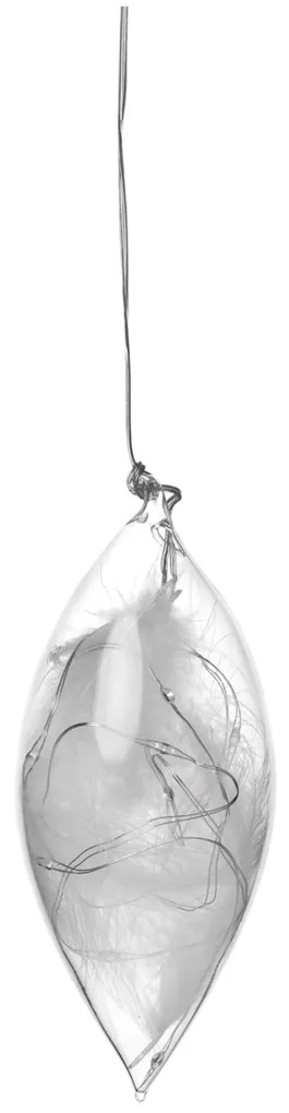 LED üvegdísz tollakkal, nagy (19 cm)