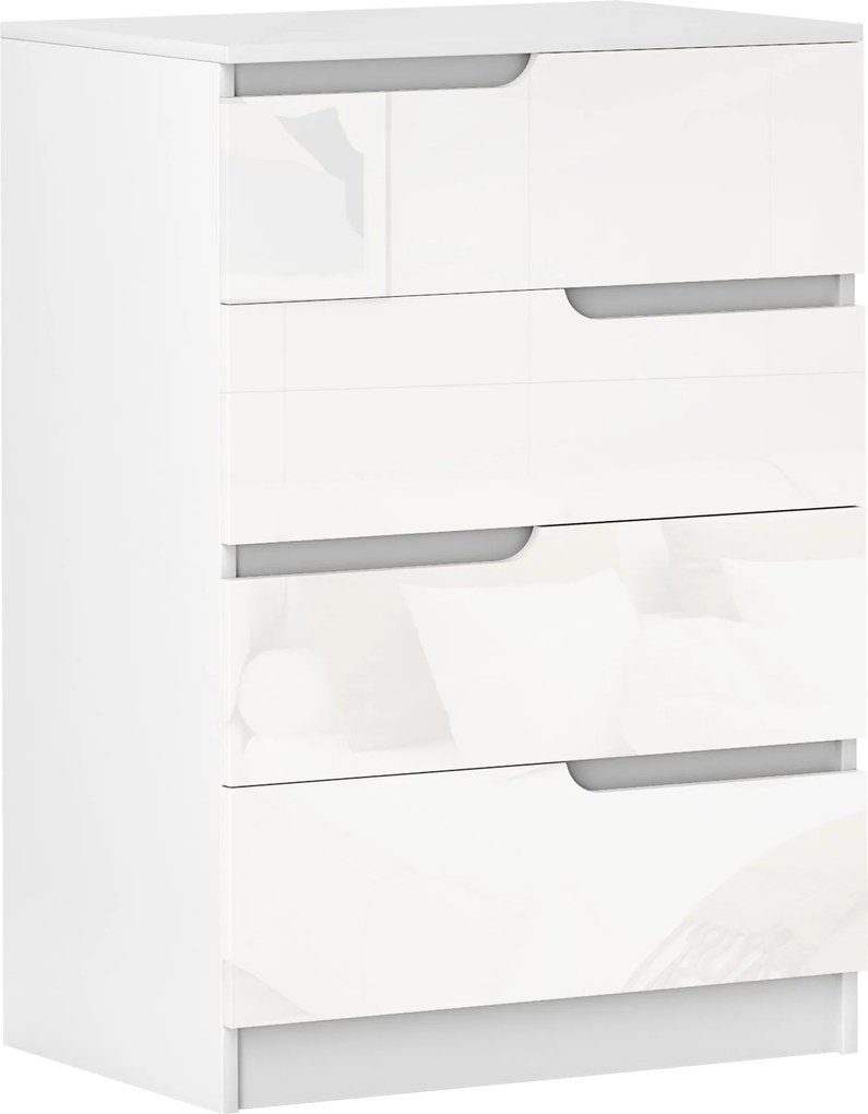 HOMCOM 4-Fiókos Komód Modern Hálószobai Komód Billenés Elleni Fiókos Szekrény Nappaliba Előszobába 60x40x85 cm Fehér | Aosom