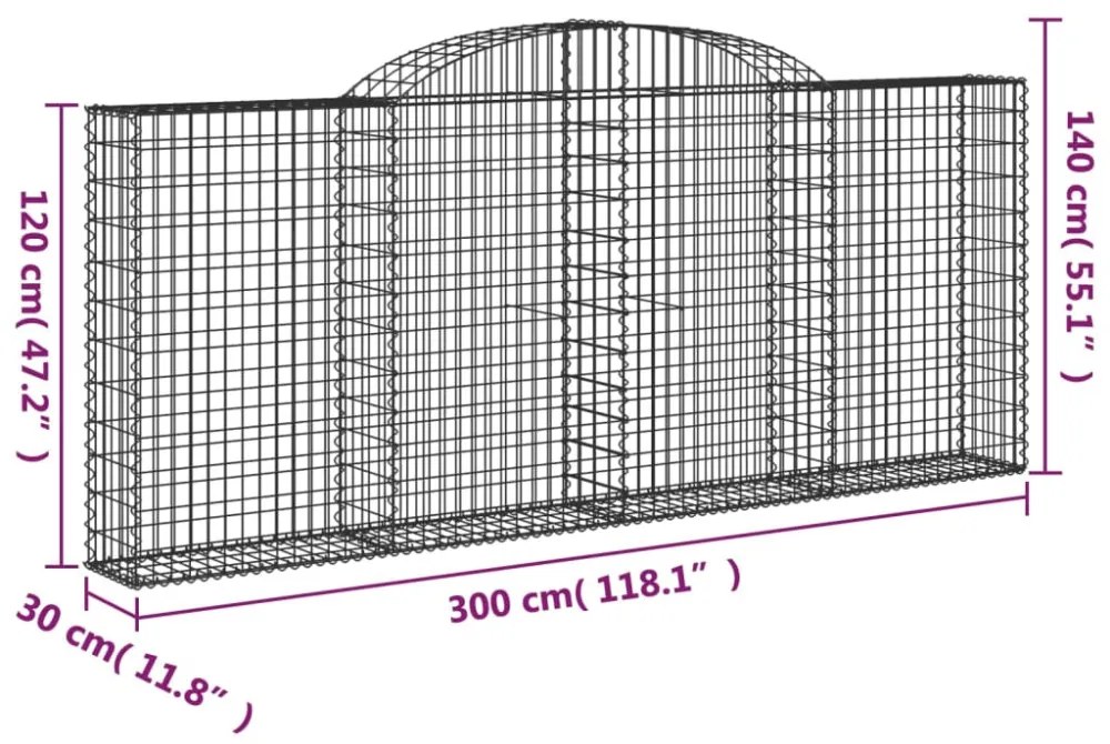 9 db íves horganyzott vas gabion kosár 300x30x120/140 cm