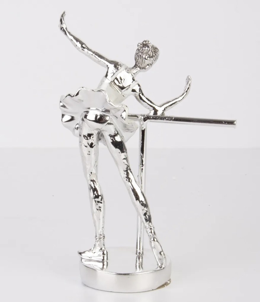 Bond design magasfényű ezüst fém balerína asztali dekorációs szobor 20,5x14x7cm