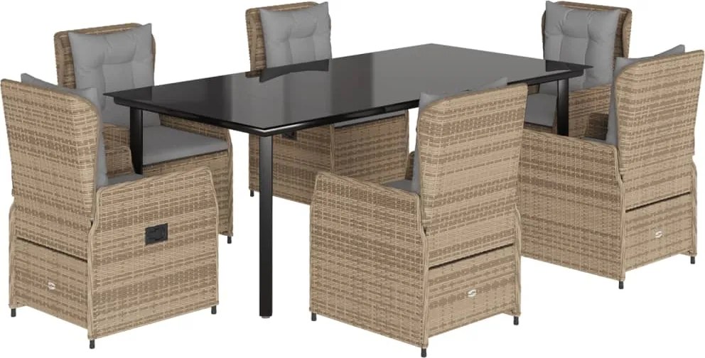 vidaXL 7 részes bézs polyrattan kerti étkezőgarnitúra párnákkal