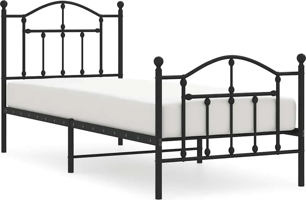 vidaXL fekete fém ágykeret fej- és lábtámlával 90 x 200 cm