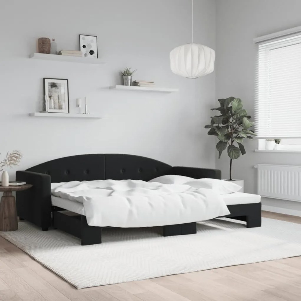 fekete kihúzható bársony heverő 90x200 cm