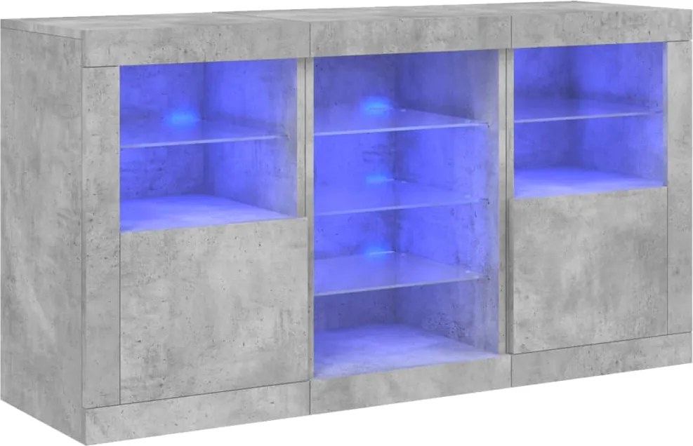 vidaXL betonszürke tálalószekrény LED-világítással 123 x 37 x 67 cm