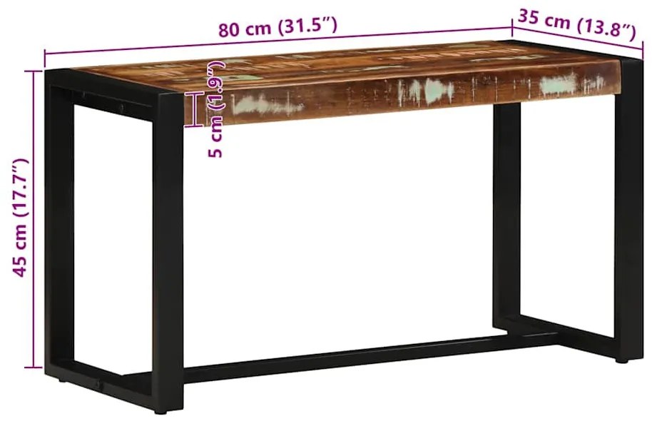 tömör újrahasznosított fa többszínű pad 80x35x45 cm