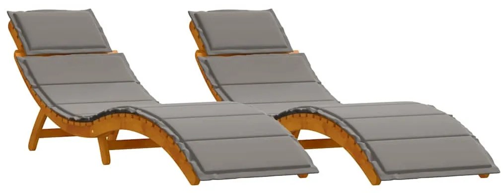 vidaXL Napozóágy párnával 2 pcs Szürke Tömör Akácfa