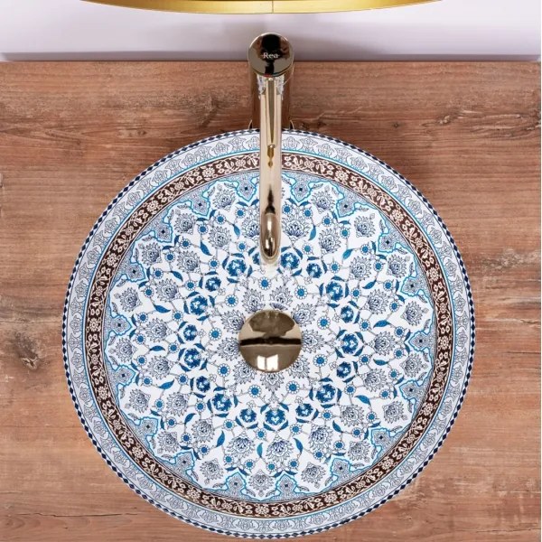 REA-U0267 - ARTE ráépíthető mosdó, átmérő 40 cm, kerámia, ornamentális mintázattal