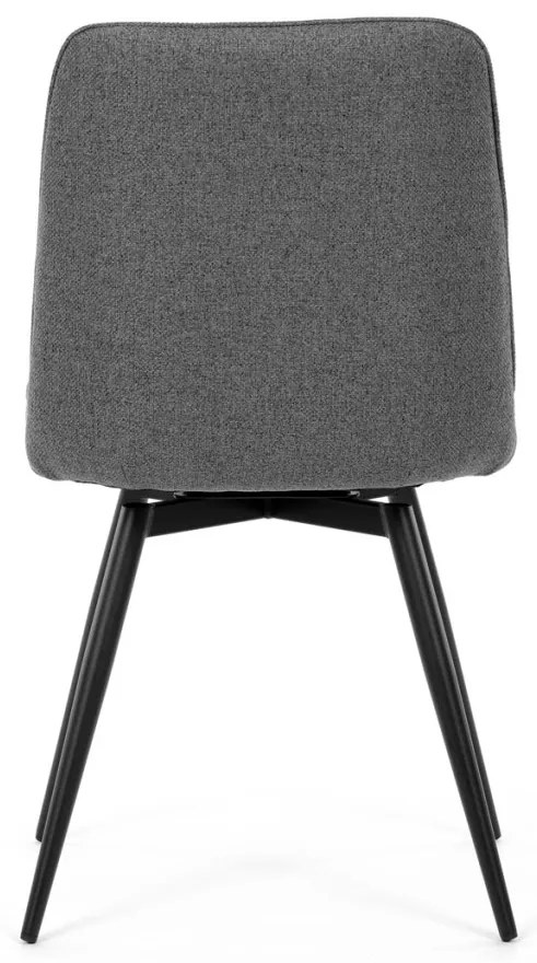 Scaun de sufragerie pivotant, material gri, mecanism rotativ 360°, lac negru mat, picioare metalice