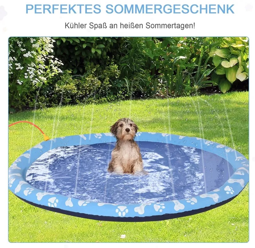 PawHut kutyamedence, vízi játszómedence, csúszásmentes, robusztus, állatbarát, Ø170 cm, kék