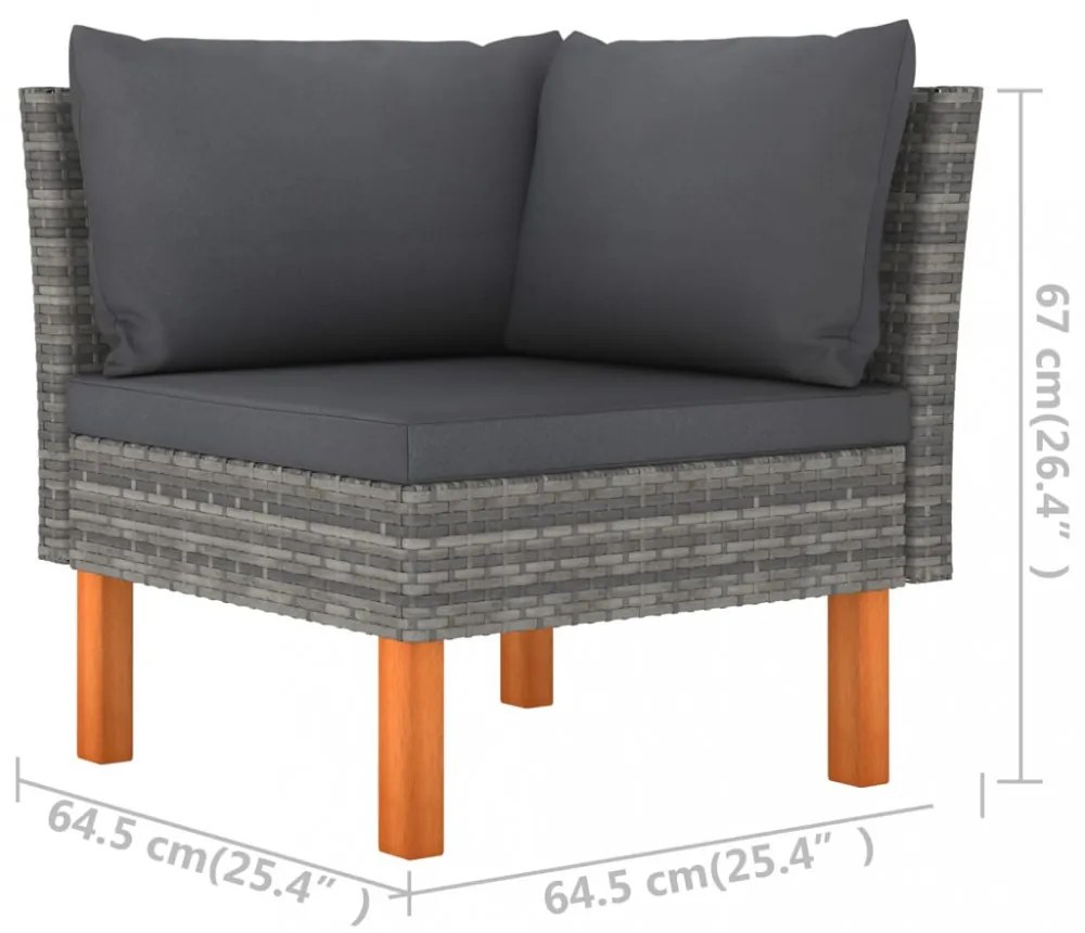 3 személyes szürke polyrattan kerti kanapé párnákkal
