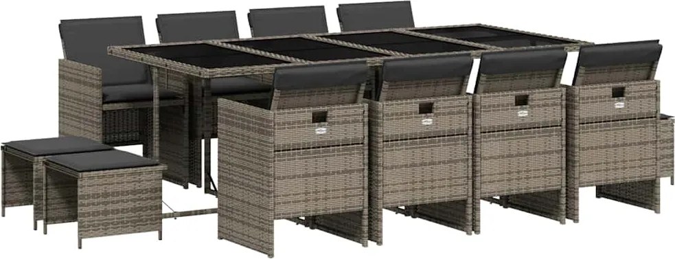 vidaXL 13 részes szürke polyrattan kerti ülőgarnitúra párnákkal