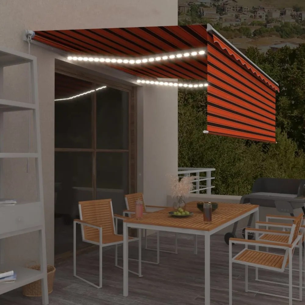 narancssárga-barna kézzel kihúzható LED-es napellenző 4 x 3 m
