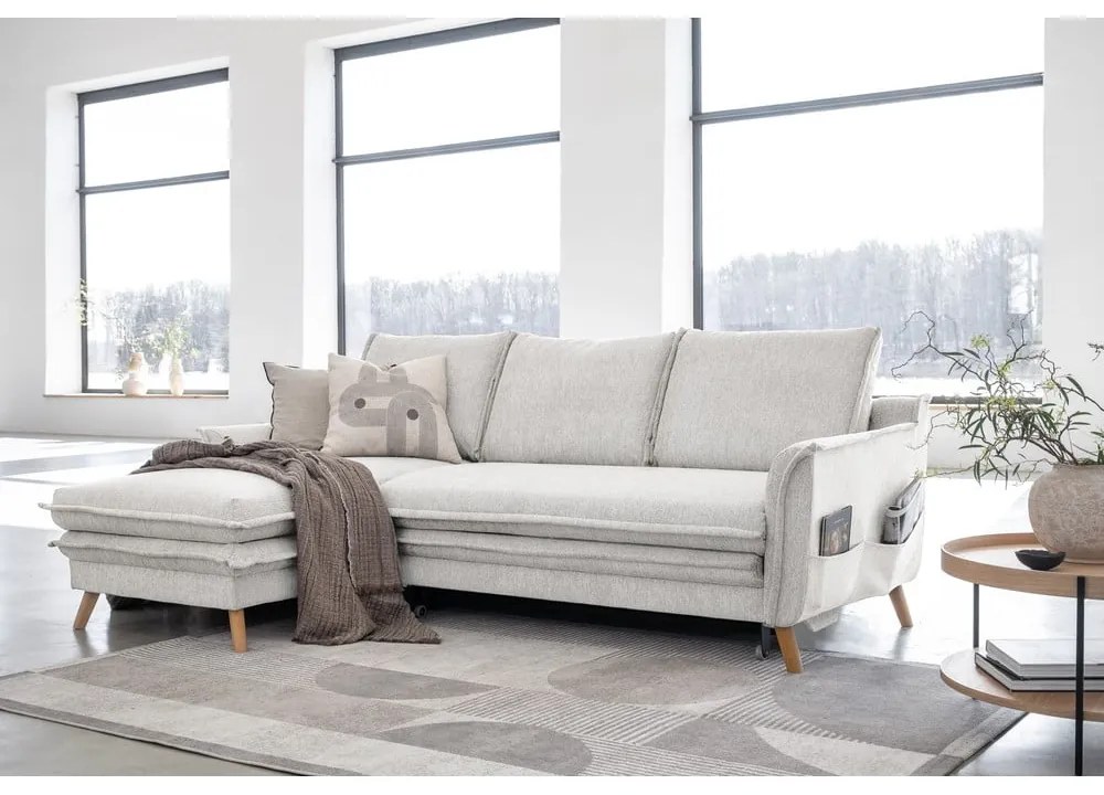 Bézs kinyitható sarokkanapé (bal oldali) Charming Charlie – Miuform