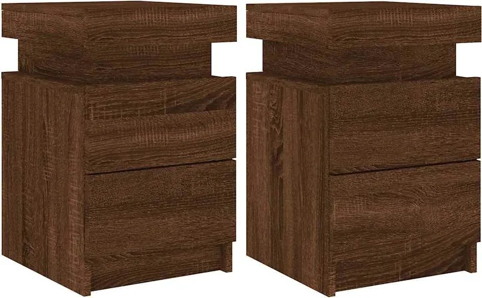 vidaXL 2 db barna tölgy színű éjjeliszekrény LED-ekkel 35 x 39 x 55 cm