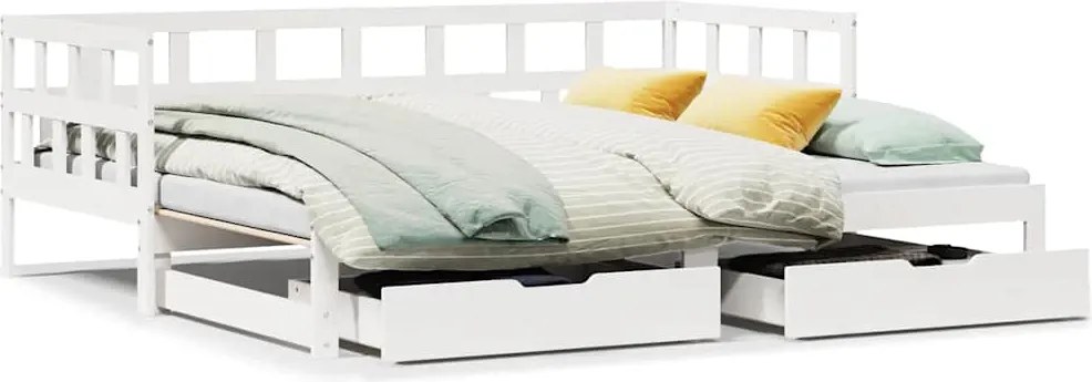vidaXL fehér kihúzható heverő fiókokkal matrac nélkül 80 x 200 cm