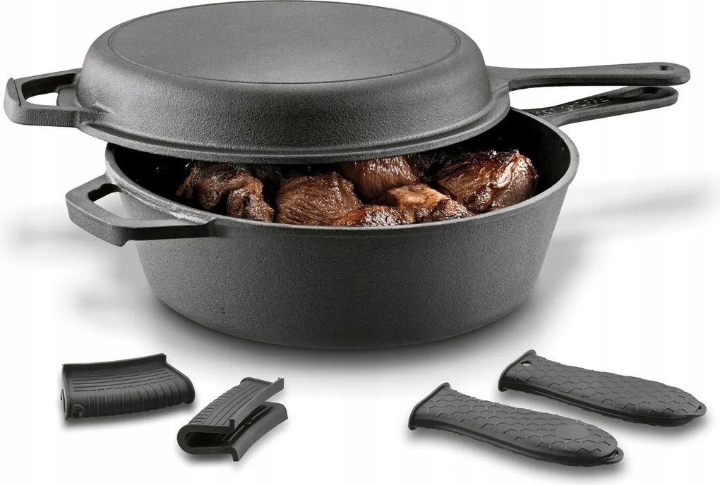 Edény indukciós öntöttvas edény 2in1 főzéshez sütés-főzéshez fekete