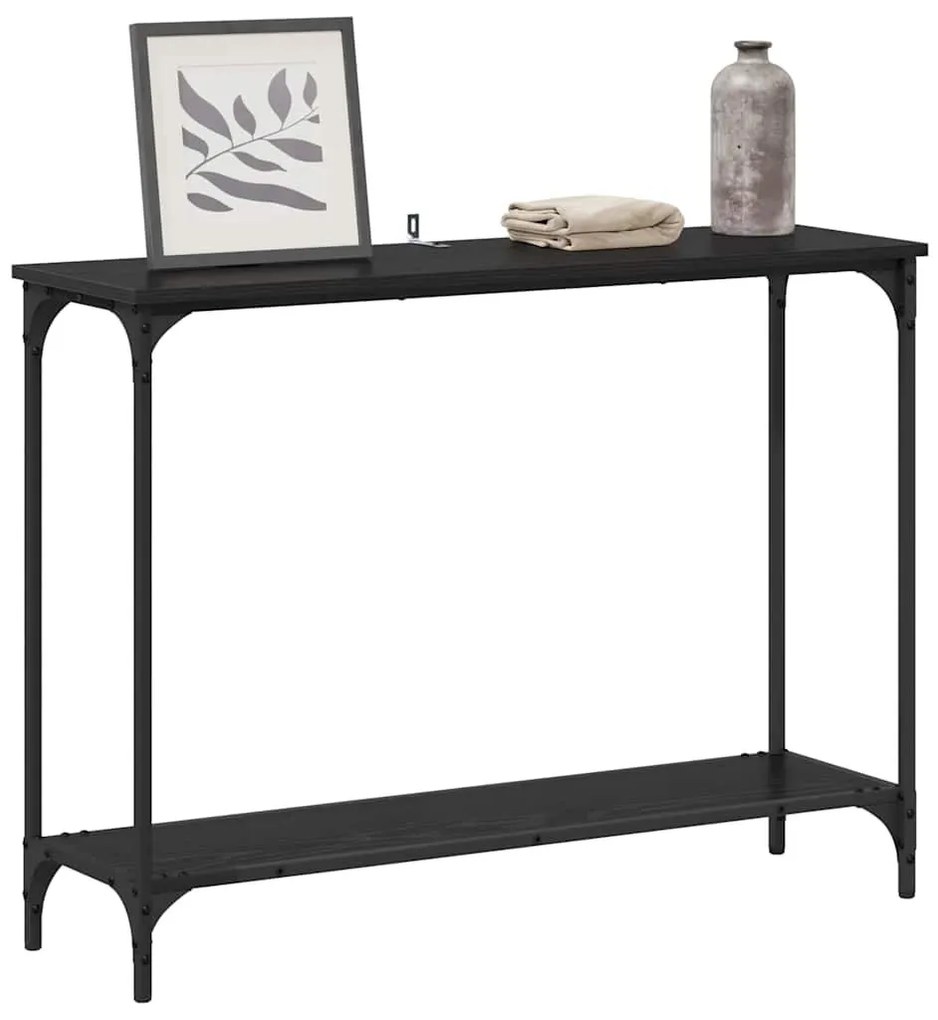 Konzolasztal polcokkal Musta tammi 101 x 30.5 x 75 cm Faanyag